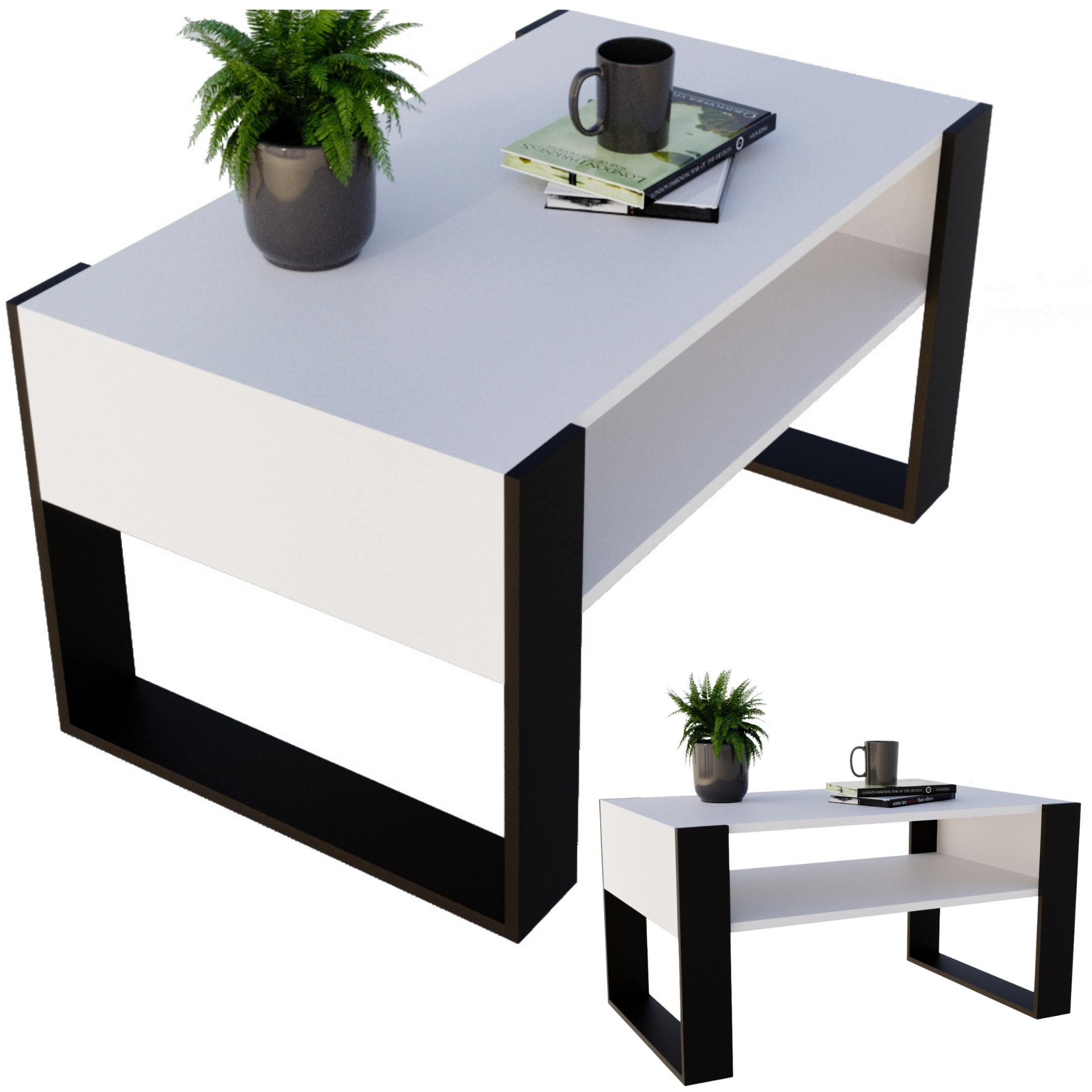COUCHTISCH Holzwerkstoff rechteckig stabil Weiß 45/53,6/92cm - Schwarz/Weiß, Holzwerkstoff (53.6/92/45cm) - CraftPAK