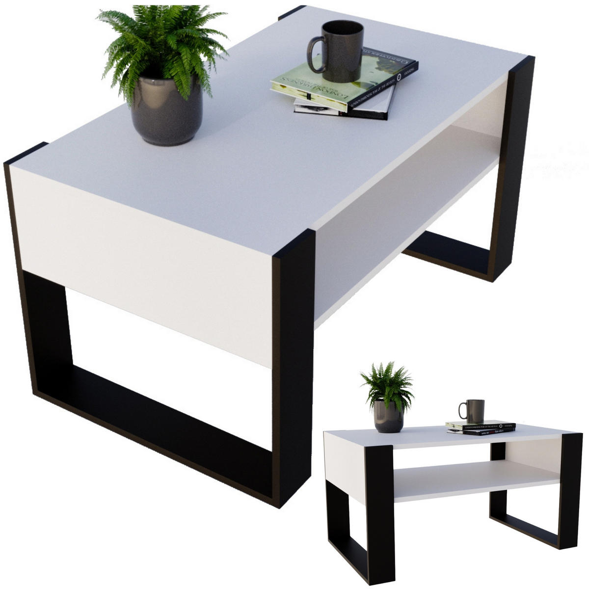 COUCHTISCH Holzwerkstoff rechteckig stabil Weiß 45/53,6/92cm - Schwarz/Weiß, Holzwerkstoff (53.6/92/45cm) - CraftPAK