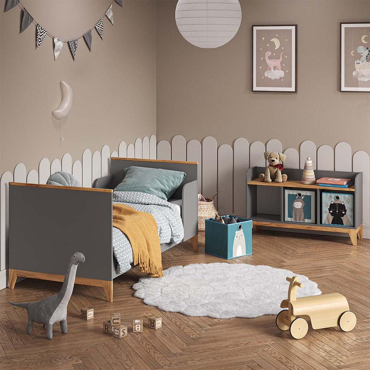 KINDERSITZBANK Malia Grau 107.2 x 63.8 cm - Eichefarben/Grau, Holzwerkstoff (107.2/63.8/30.6cm) - VitaliSpa
