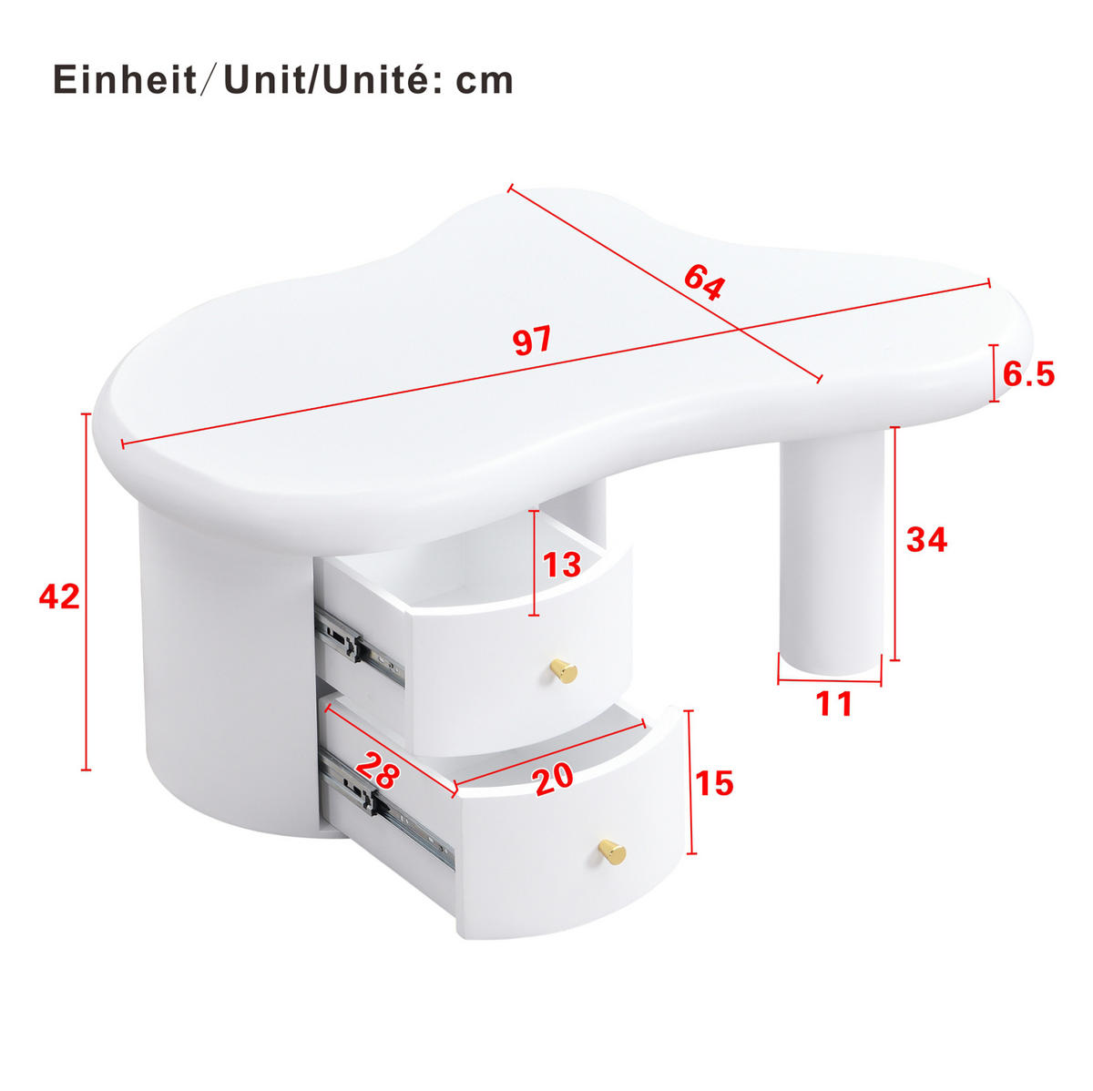 COUCHTISCH 97/64/42 cm Weiß aus MDF mit 2 Schubladen - Weiß, Holzwerkstoff (97/64/42cm) - OKMYHOME
