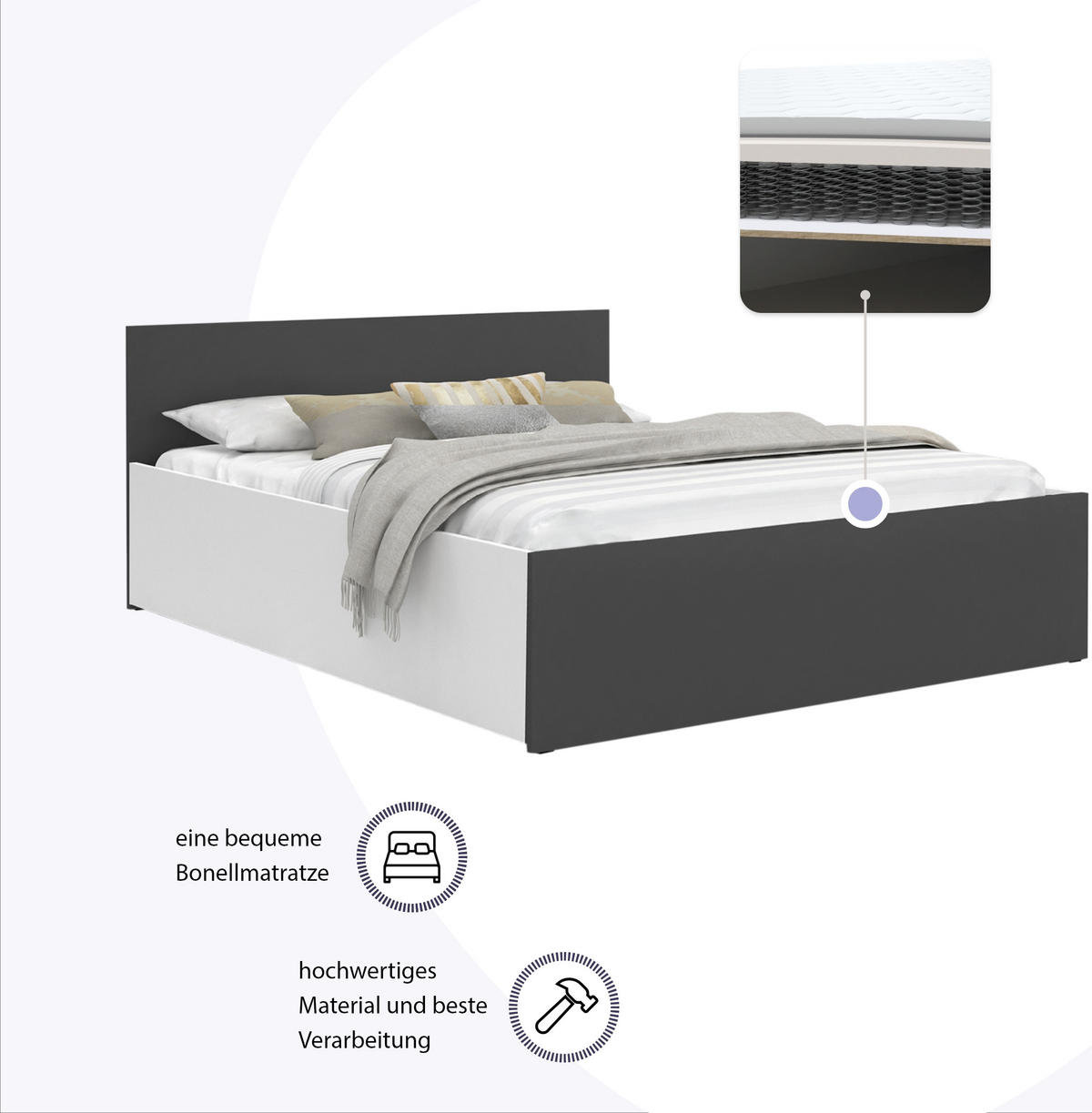 DOPPELBETT Sydney LUX 160x200 cm, Grau/weiß - Weiß/Grau, Textil (160/200cm) - Fedve