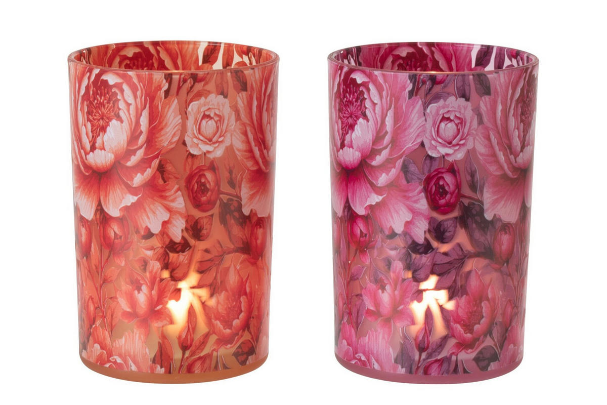 WINDLICHT BLUMEN (2ER SET) - Orange, Glas (12/18cm) - J-Line