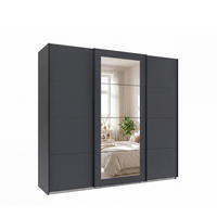 SCHWEBETÜRENSCHRANK 3-türig B225/H208/64 cm Kleiderschrank in Grafit, mittig Spiegel, Griffe Schwarz / 22627 - Schwarz/Graphitfarben, Holzwerkstoff/Metall (225/208/64cm) - luma-home