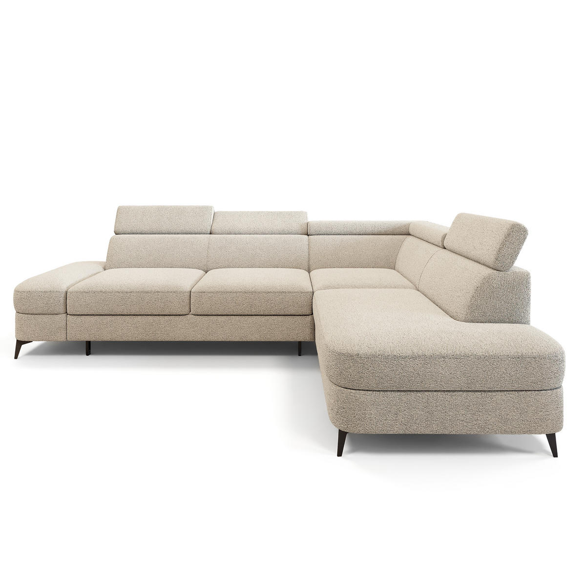 ECKSOFA AVISE Q R-S Creme Boucle-Stoff mit Schlaffunktion - Creme, Holzwerkstoff/Textil (268/195cm) - MASSENO