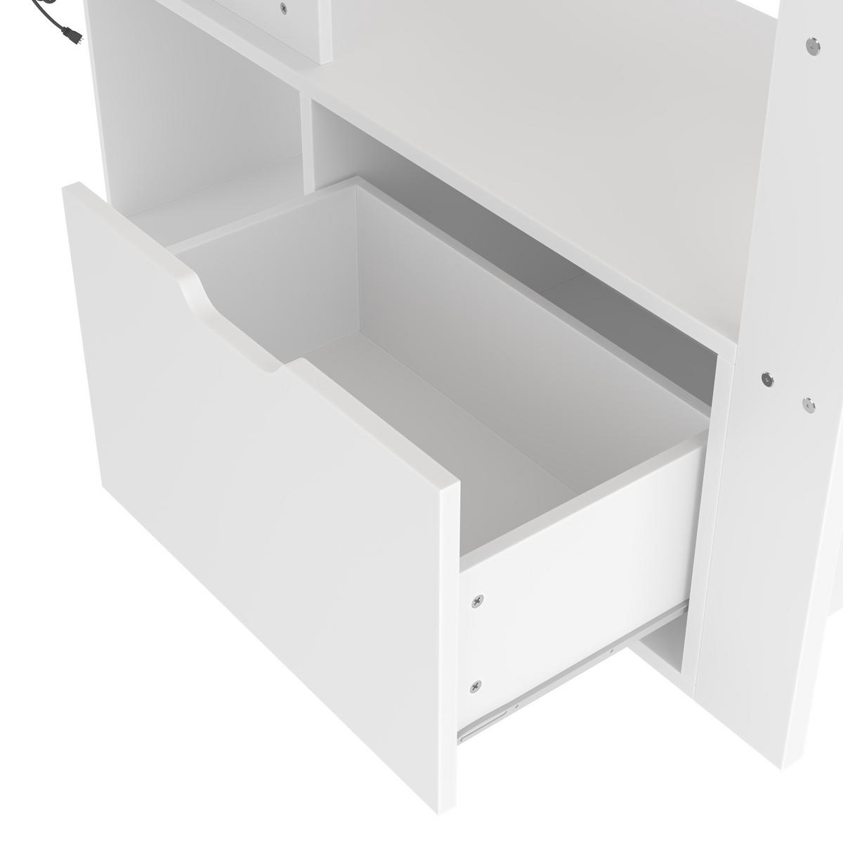 HOCHBETT aus Kiefernholz 90x200 cm Weiß mit Schreibtisch, LED-Beleuchtung, Schublade und Regalen - Weiß, Holz (90/200cm) - IVMEU