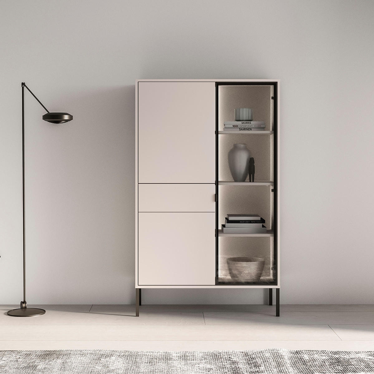 VITRÍNA Paige Kašmír a černá - béžová, kompozitní dřevo (92/150/40cm) - Petits-meubles