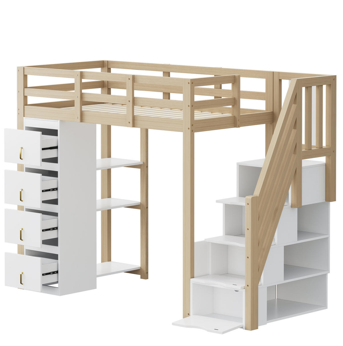 HOCHBETT 90/200 cm aus Holz mit Stauraum und Regal in Naturfarbe - Weiß, Holz (90/200cm) - Flora Grace