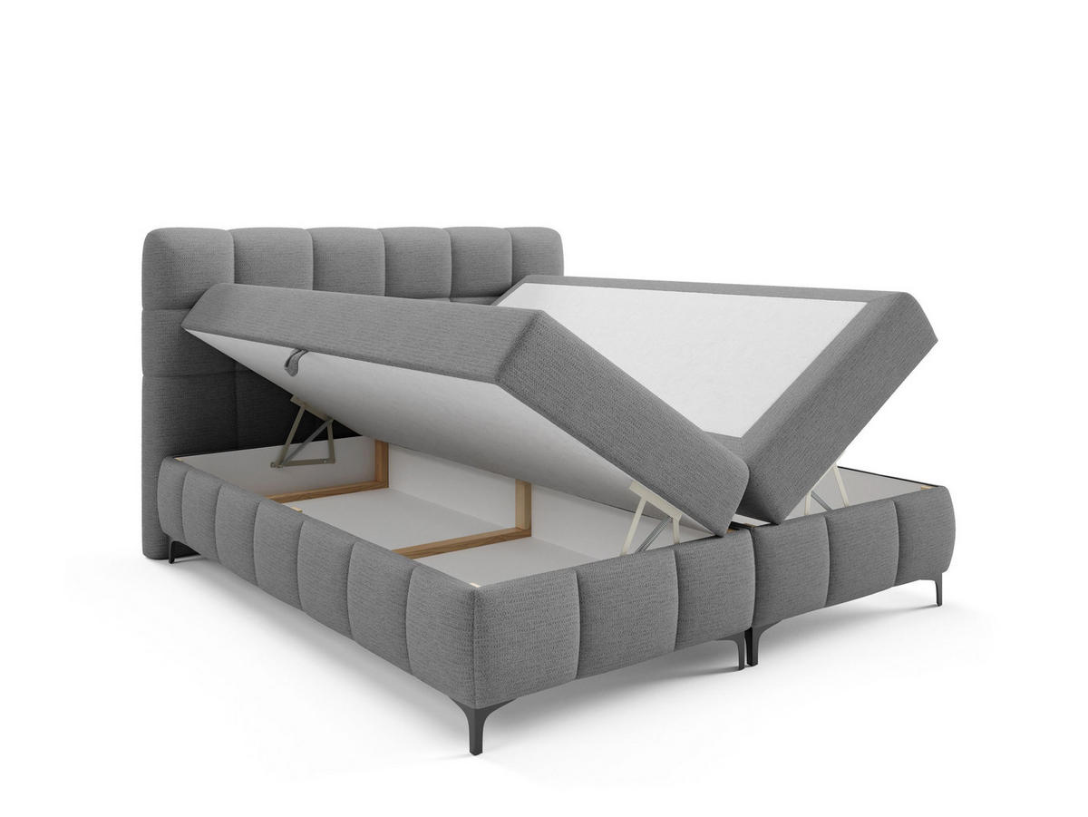 BOXBETT mit Stauraum und Topper 180x200 cm Grau - Grau, Textil (180/200cm) - Home Collective
