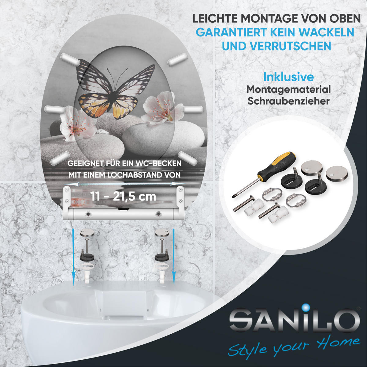 WC-SITZ mit Absenkautomatik & Top Fix Vanesa - Grau, Holzwerkstoff (37.7/5.5/48cm) - Sanilo