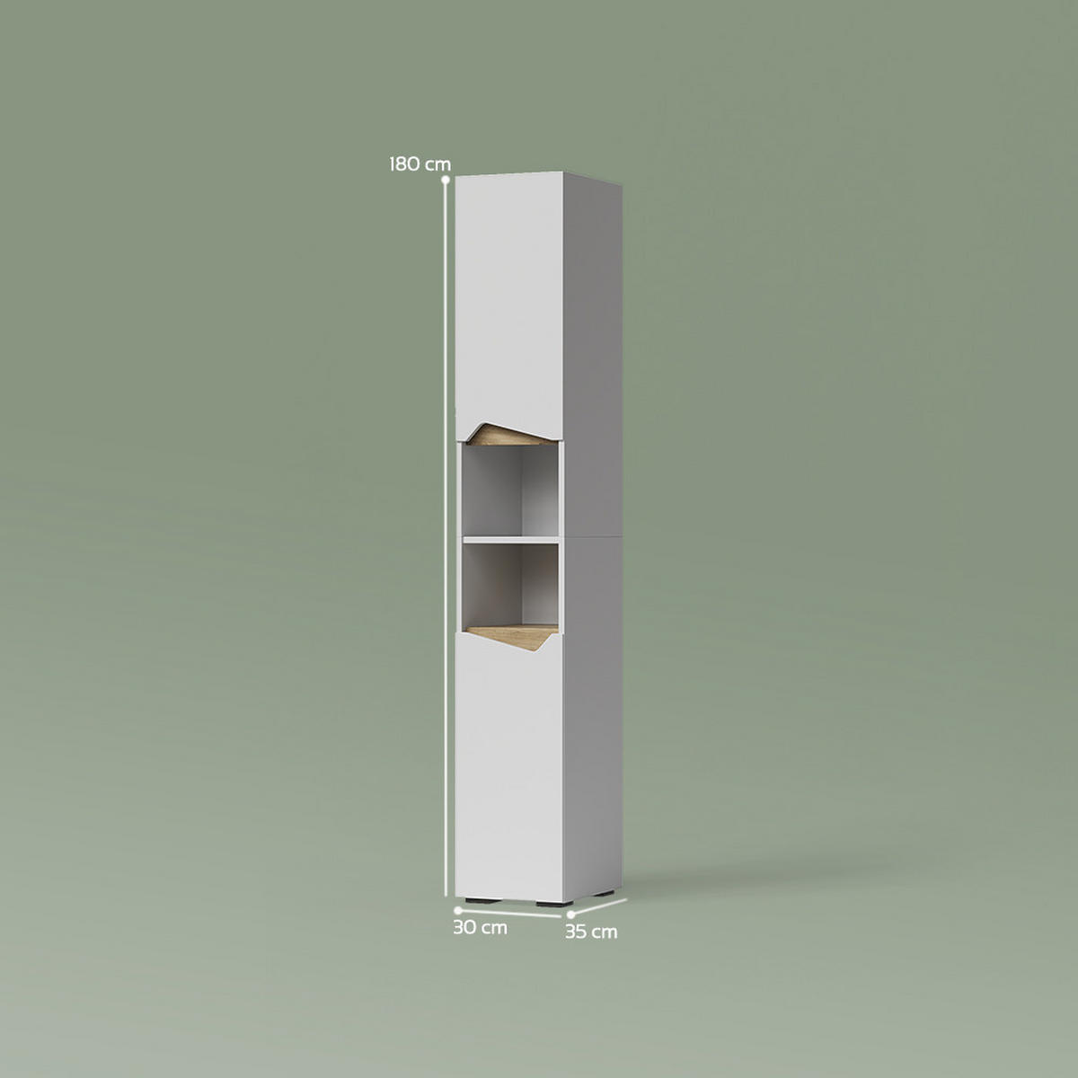 BADSCHRANK Timavo Weiß 30 x 180 cm mit Türen, und offenen Fächern - Weiß/Eiche Artisan, Holzwerkstoff (30/180/35cm) - Livinity®