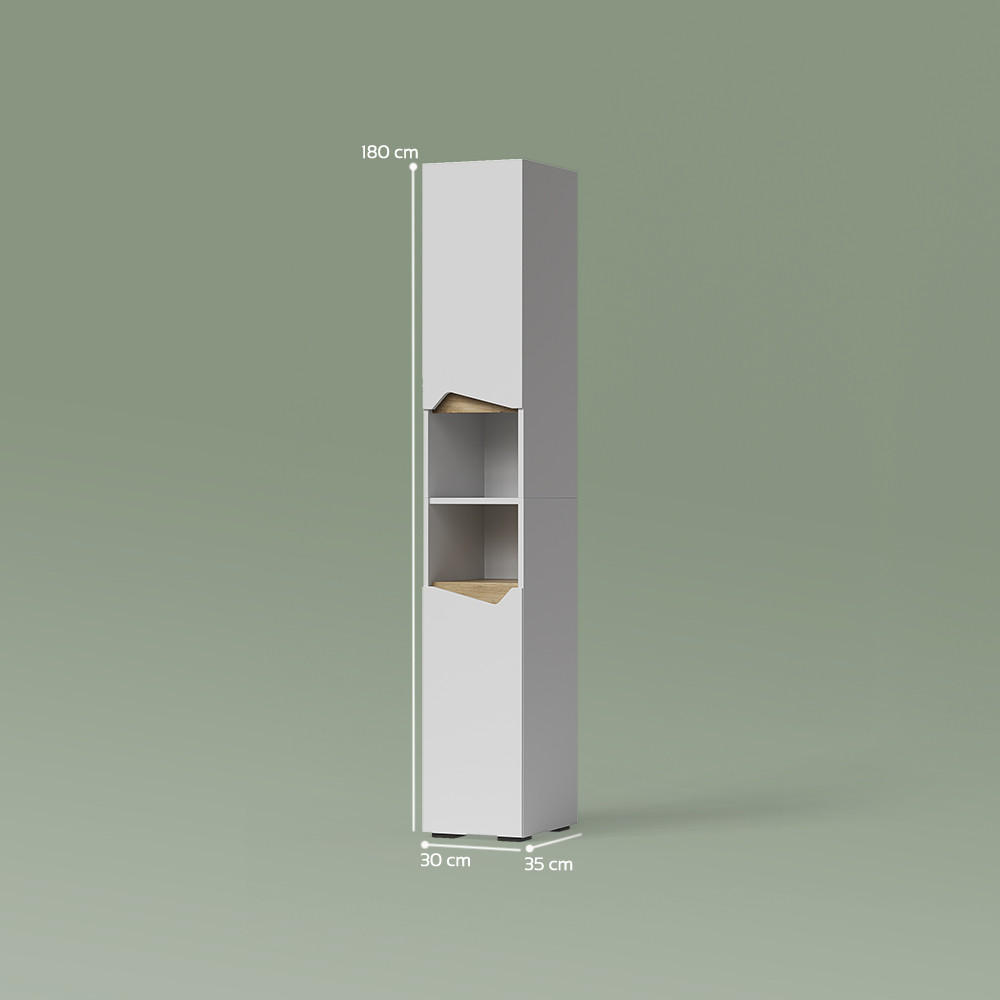 Thumbnail - Livinity® Badschrank, Weiß, Eiche Artisan, Holzwerkstoff, 6 Fächer, 30x180x35 cm, Badezimmer, Badezimmerschränke, Hochsc...
