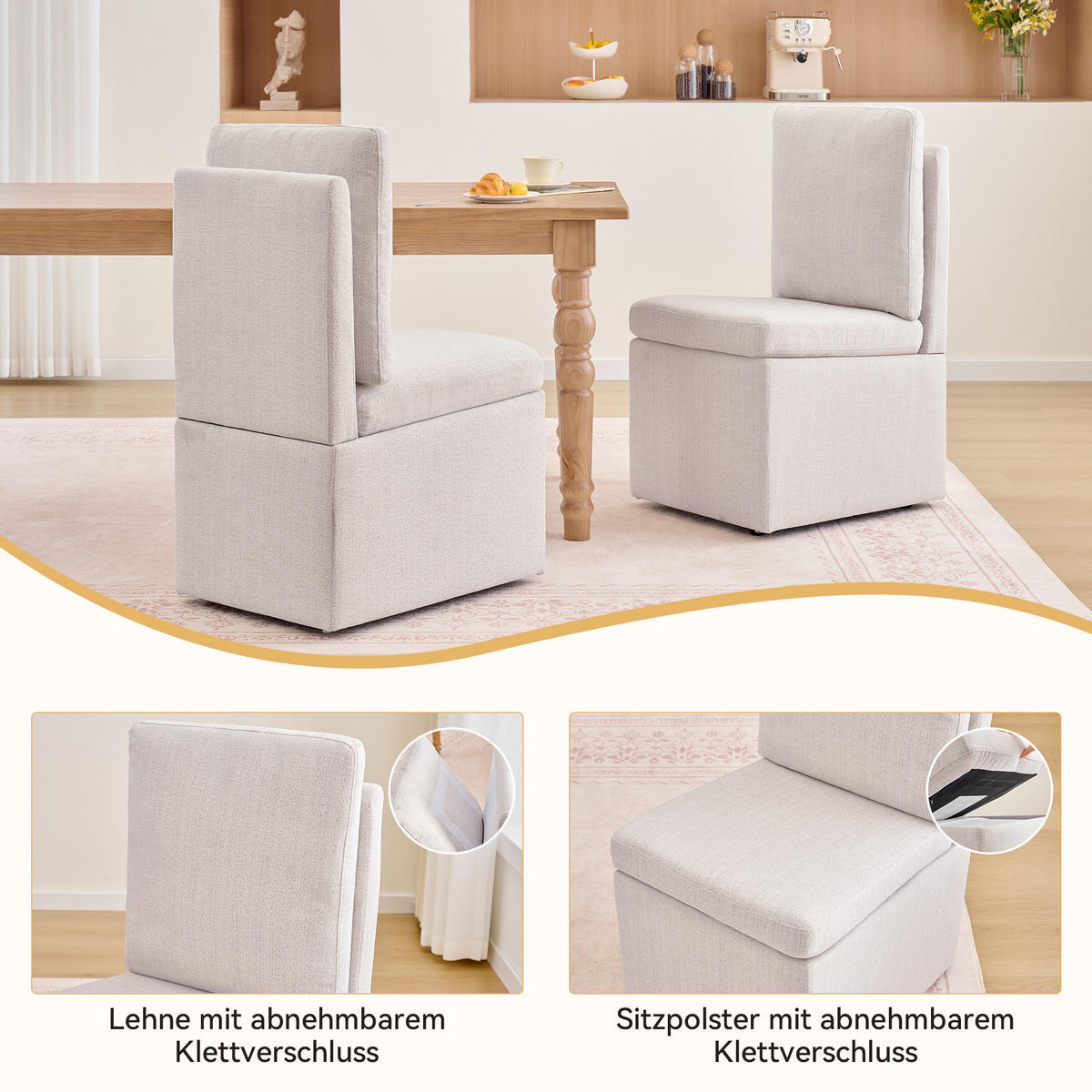 DREHSTUHL Chenille Beige drehbar, mit Stauraum und Rollen - Beige/Grau, Holzwerkstoff/Textil (49/92/65cm) - WISHDOR