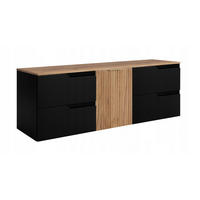 WASCHBECKUNTERSCHRANK MODERN 160 cm mit Arbeitsplatte Farbe: Eichen Craft mit geriffelter Vorderseite Farbe: Eichen Craft - Schwarz - Schwarz, Holzwerkstoff (160/57/46cm) - Rodan