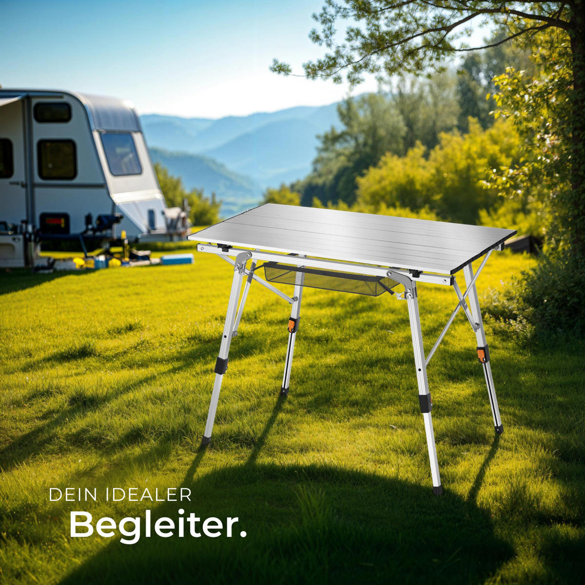 CAMPINGTISCH Tina,90 x 52 x 47 - 70 cm,silber - Silberfarben, Metall (90/52/70cm) - tectake