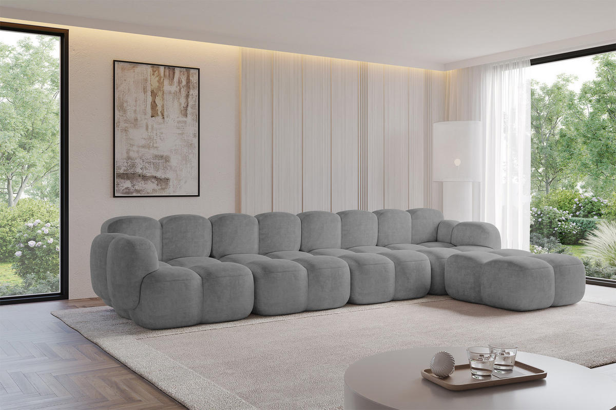 ECKSOFA modulares Sofa Rechts Miko-L3 390x205x75 Grau Velours - Schwarz/Grau, Holzwerkstoff/Kunststoff (390/205cm) - ALTDECOR