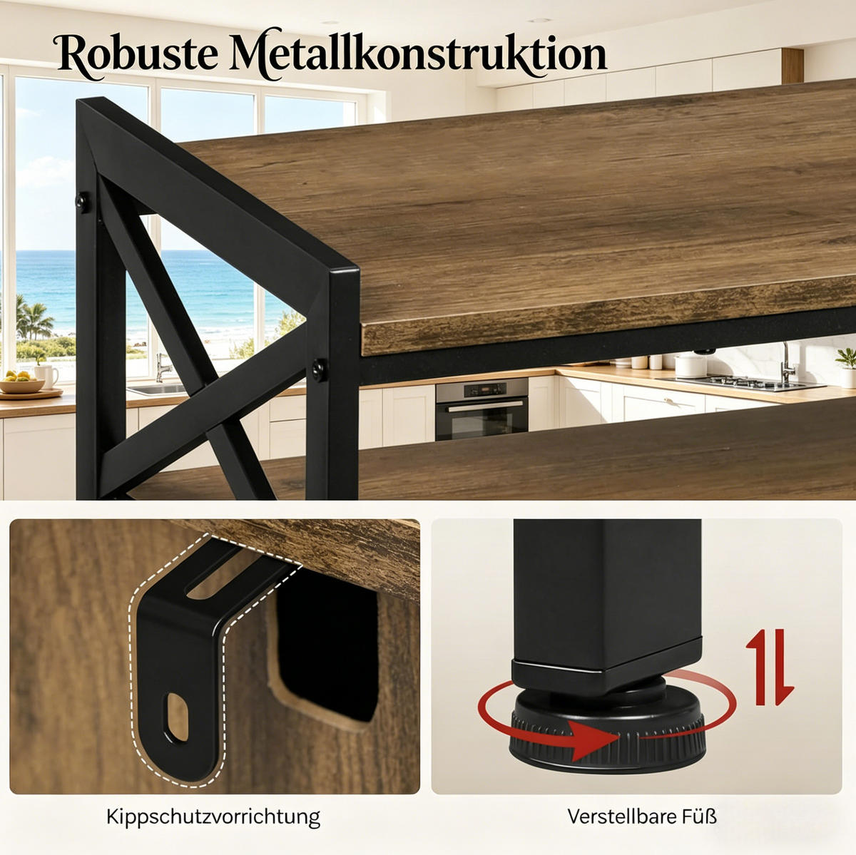SIDEBOARD aus Holzwerkstoff und Metall 110x33x75 cm Braun mit offenem Fach und Türen - Braun, Holzwerkstoff (110/75/33cm) - IVMEU