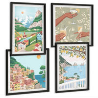 BILDER SET 4er Set - 50x50 cm & 40x60 cm Schwarzer Rahmen - Pastellfarbene Küstenhäuser - Schwarz, Kunststoff (50/50cm) - TULUP