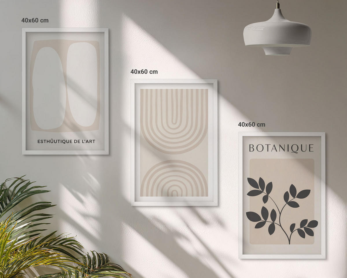 BILDER SET 3er Set - 40x60 cm Weißer Rahmen - Boho-Pflanzenposter - Weiß, Kunststoff (40/60cm) - TULUP