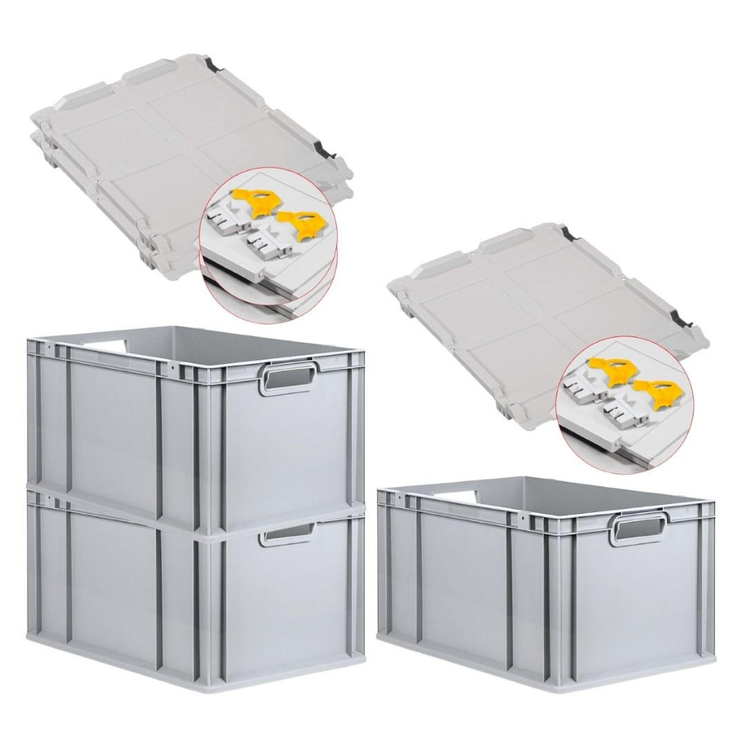EUROBOX 3x Nextgen Economy Mit Scharnierdeckel Grau/Gelb Griffe Offen 65 Liter - Gelb, Kunststoff (40/32/60cm) - PROREGAL