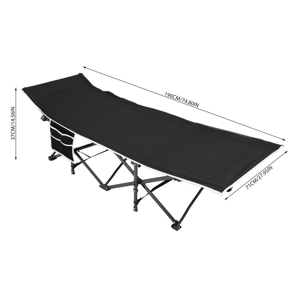 CAMPINGBETT Feldbett für Camping und Mittagspause in Schwarz Klappbar Platzsparend Robust und Langlebig 190 x 71 x 37 cm 6,78 kg - Schwarz, Metall - Livingandhome