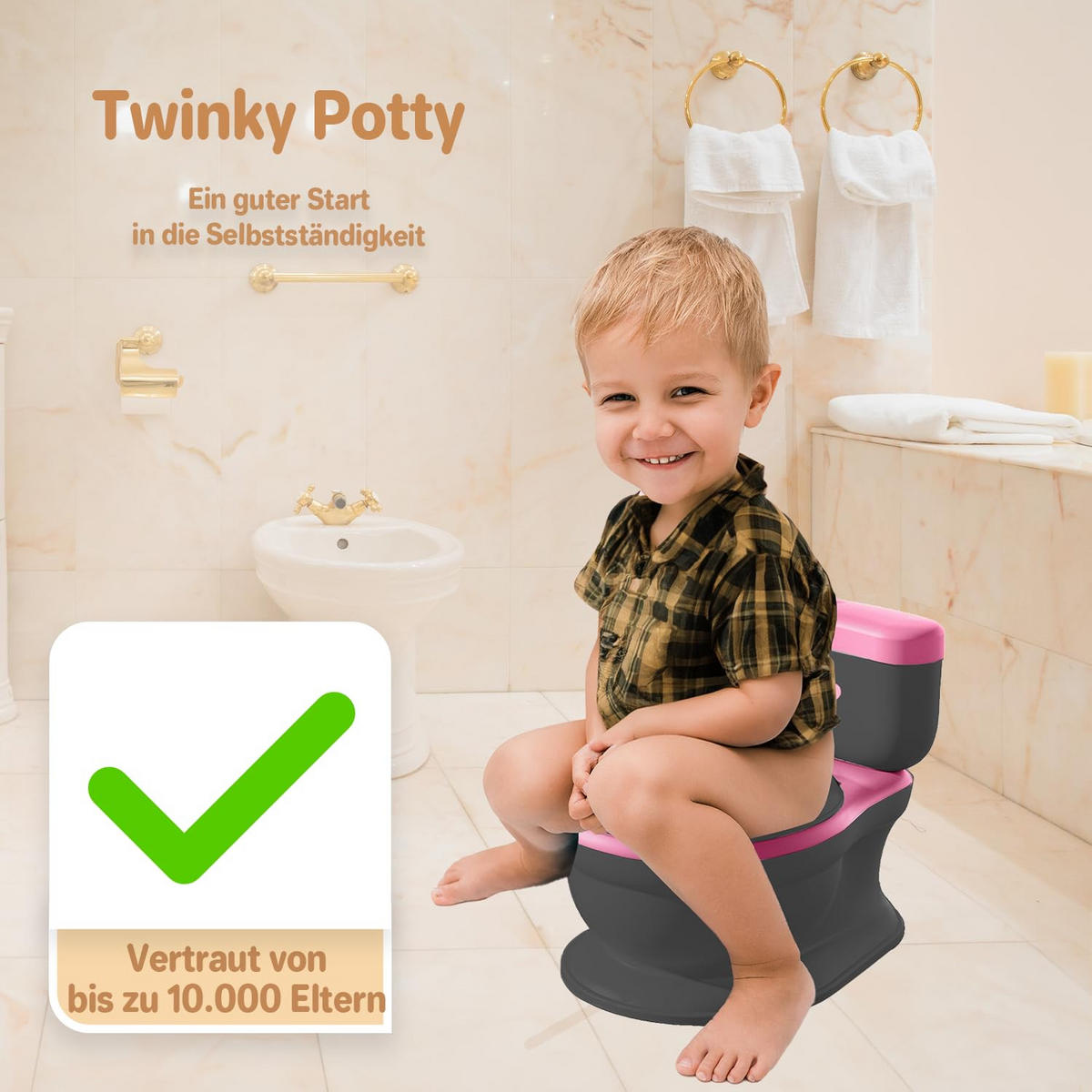 TÖPFCHEN 3-in-1 Potty Trainer & Kindertoilette Schwarz Rosa - Pink/Schwarz, Kunststoff (39/40cm) - Twinky
