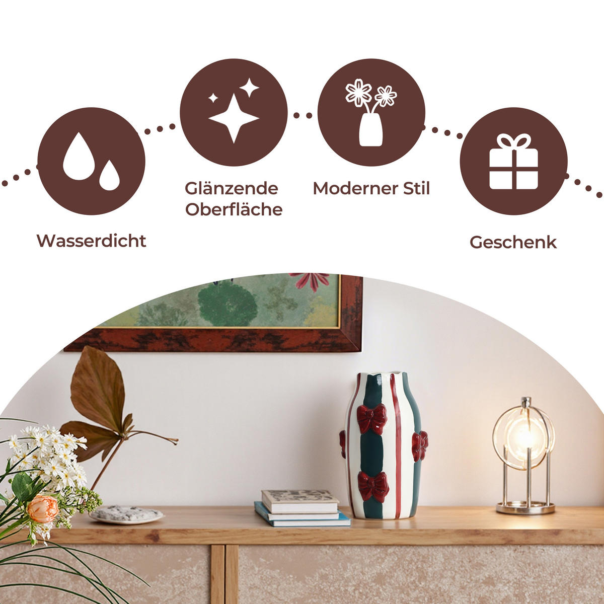 KERAMIKVASE, Schleifen-Design, D7,5 cm, H24 cm - Weiß, Keramik (24cm) - Hometopia