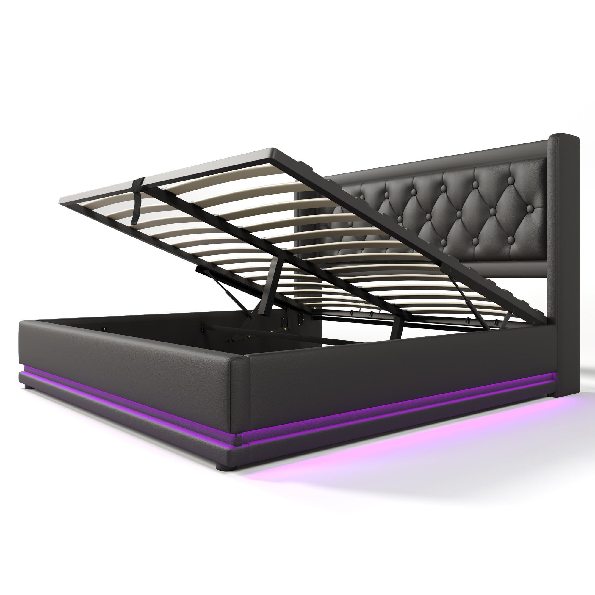 POLSTERBETT 140/200 cm Schwarz PU mit hydraulischem Stauraum und USB-Funktion - Schwarz, Kunststoff (140/200cm) - OKWISH