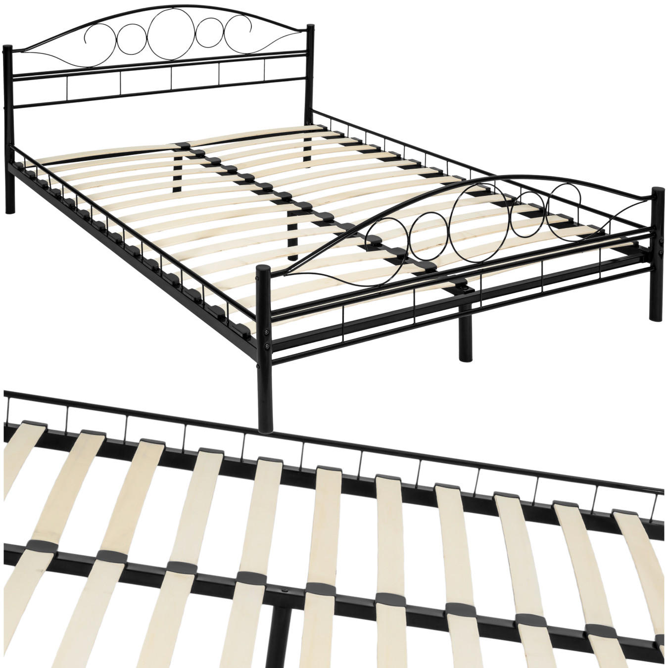 METALLBETT Sonno,140 x 200 cm,schwarz/schwarz - Schwarz, Metall - tectake