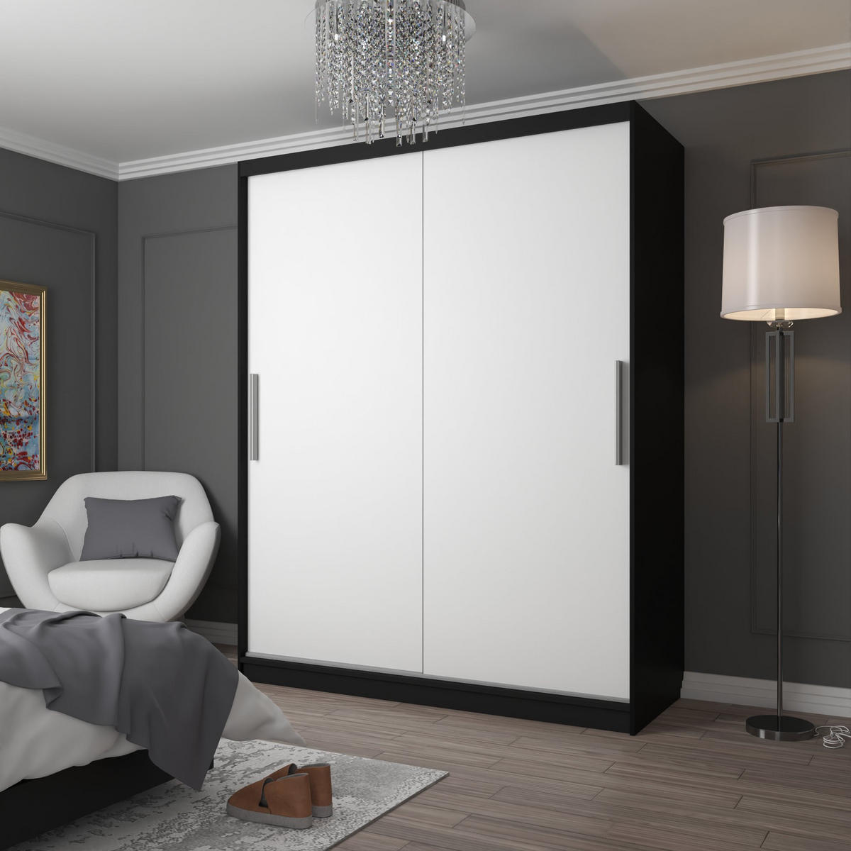 BELINI Verona, posuvné skrine, 158 cm, čierno-biela, matný povrch - šatník s vešiakom, vhodný do spálne - biela, drevo (158/216/60cm) - B BELINI GROUP