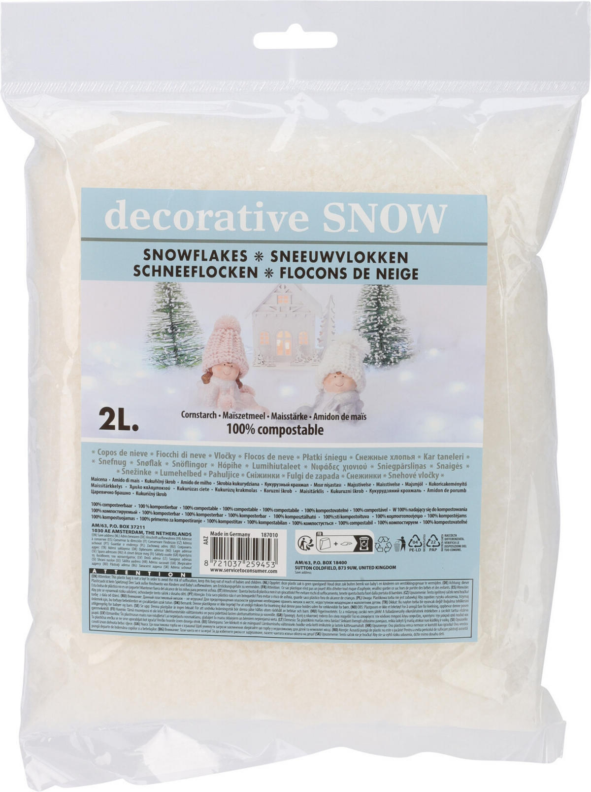 KUNSTSCHNEE Santa Weiß 22/3.5/30.5 cm Kunststoff - Weiß, Kunststoff (3.5/30.5/22cm) - Mondex