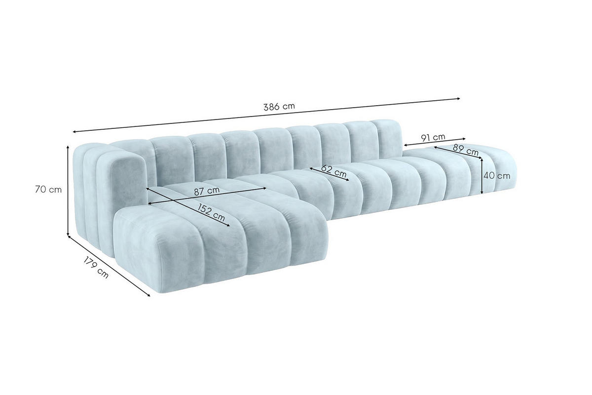 ECKSOFA Modulares In L-Form Mit Hocker, Velvet-Stoff Riviera, Babyblau, Links, GRAND - Hellblau, Holz (386/179cm) - Kaiser Möbel