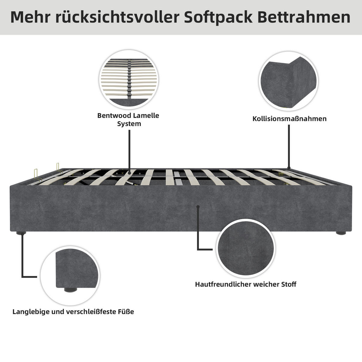 POLSTERBETT 140x200 cm Stauraum hydraulisch grau - Grau, Textil (140/200cm) - LEBENLANG