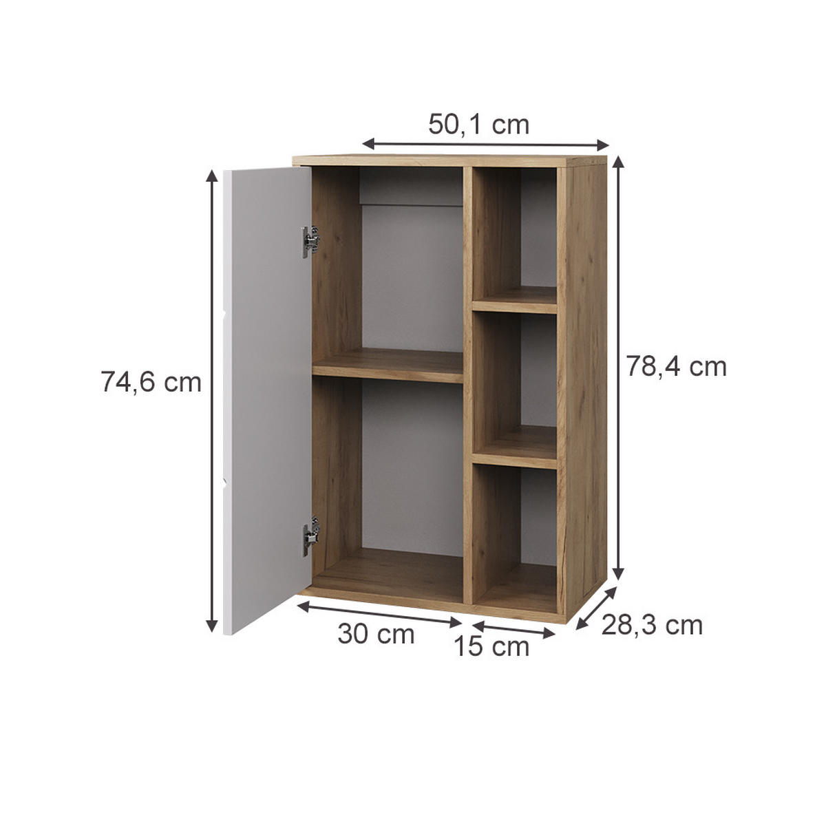 STĚNOVÁ POLICE Berno Zlatá síla dub/bílá - medově dubová, kompozitní dřevo (50.1/78.4/28.3cm) - Vicco