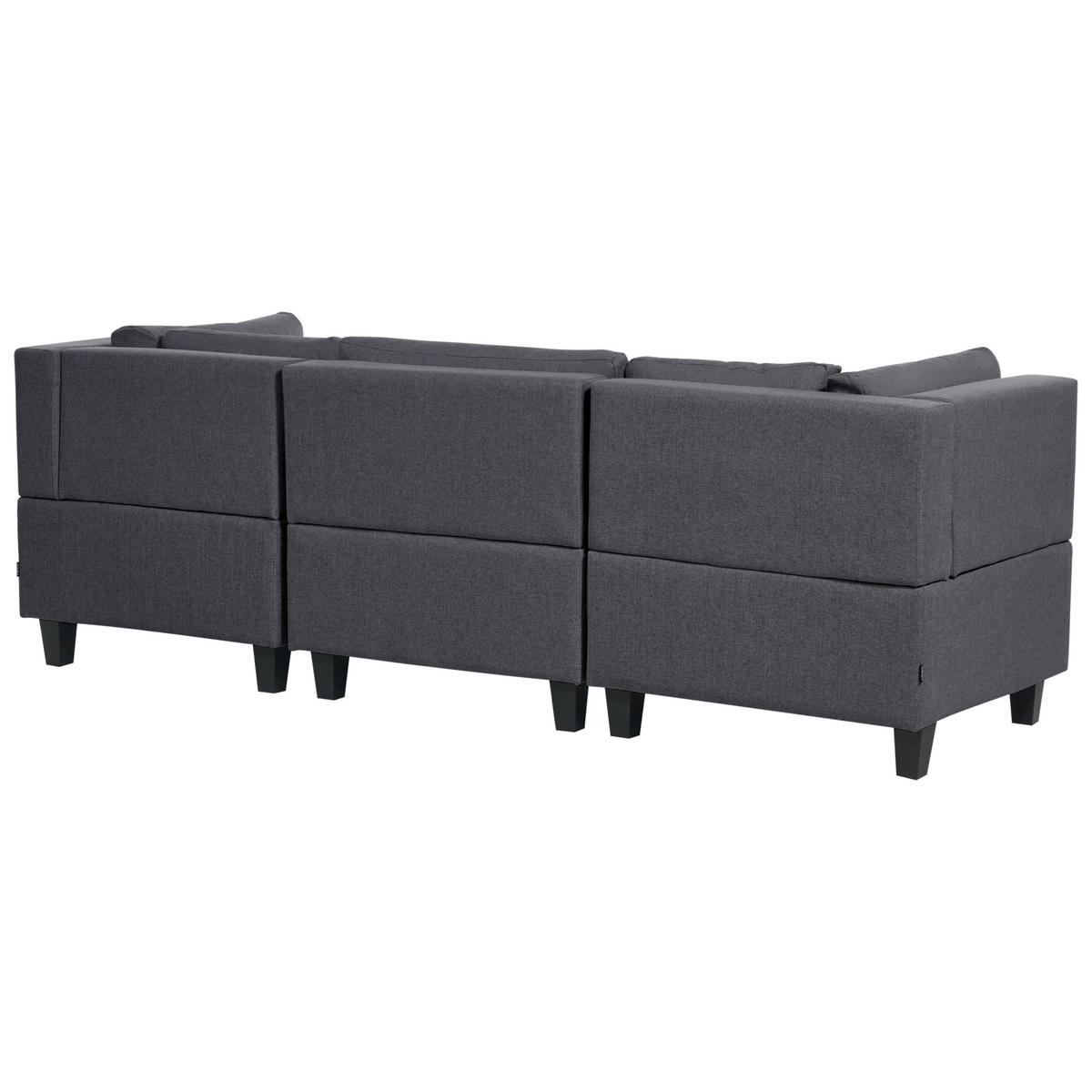 3-SITZER-SOFA Leinenoptik dunkelgrau mit Ottomane Unstad - Schwarz/Grau, Textil (228/72/76cm) - Beliani