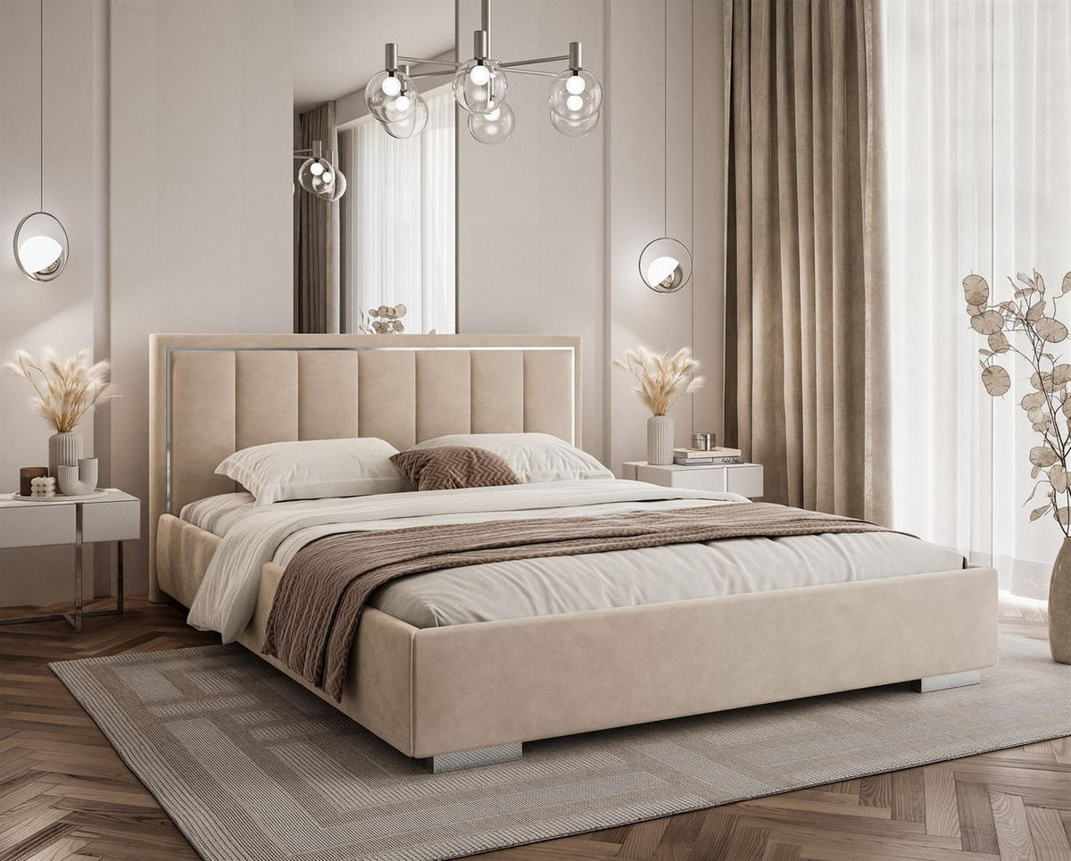 POLSTERBETT AURELIA SILVER mit Stauraum und Metallrahmen 160x200 Jasmine 22 - Creme, Textil (160/200cm) - Lookway