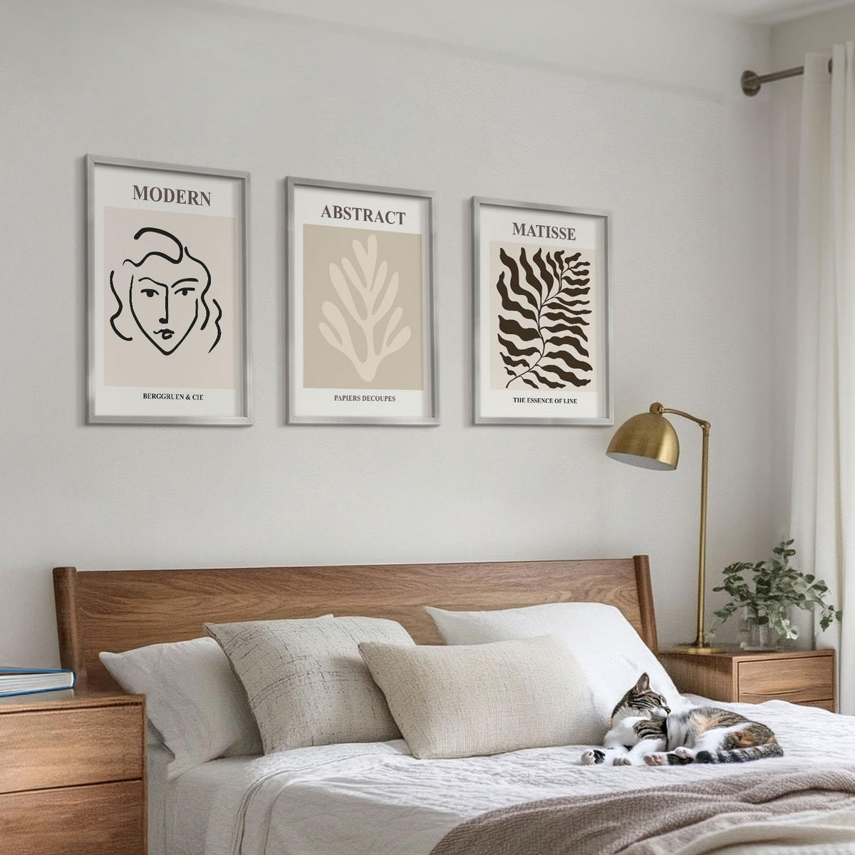 WANDBILDER 3er Set - 40x60 cm Silberner Rahmen - Gesicht Blätter Kunst Matisse - Silberfarben, Kunststoff (40/60cm) - ArtPrintCave