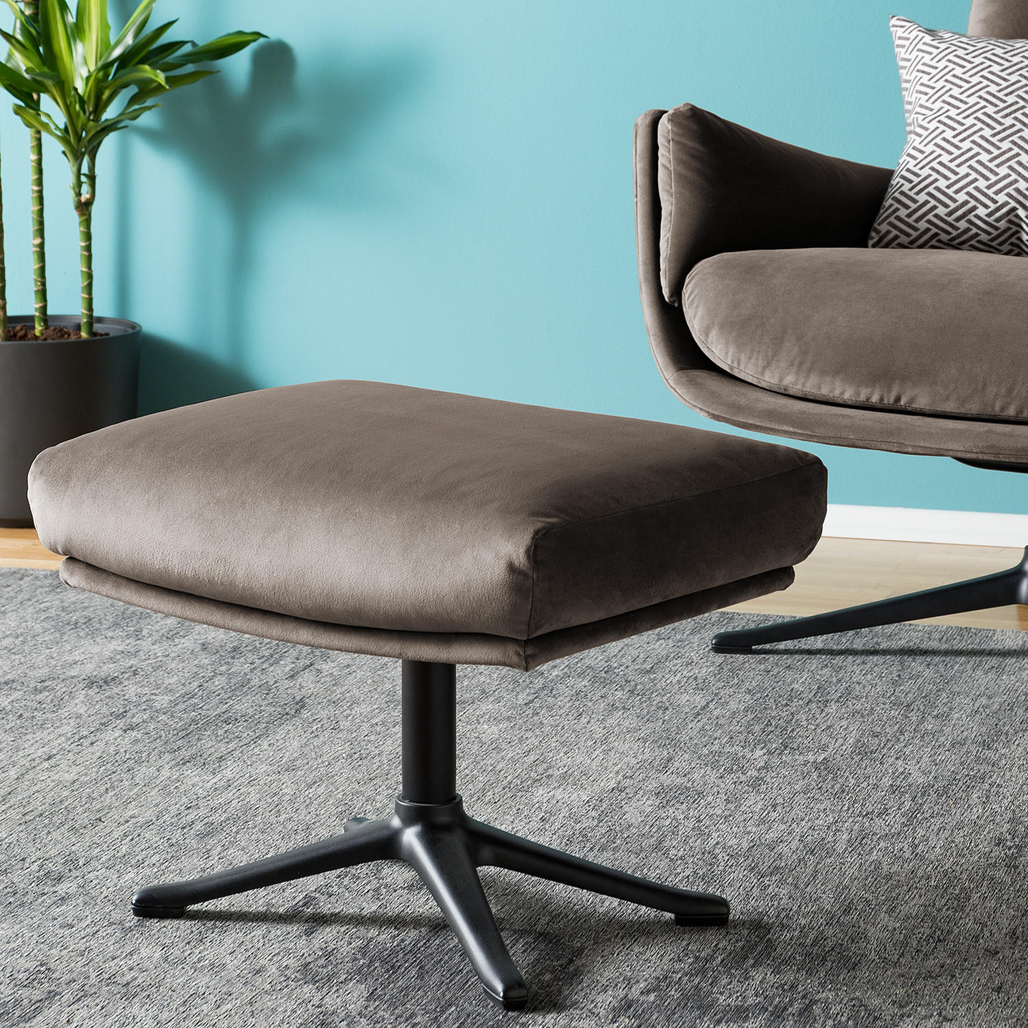 POLSTERHOCKER mit Kreuzfuß - Taupe/Schwarz, Textil (51/37/41cm) - home24