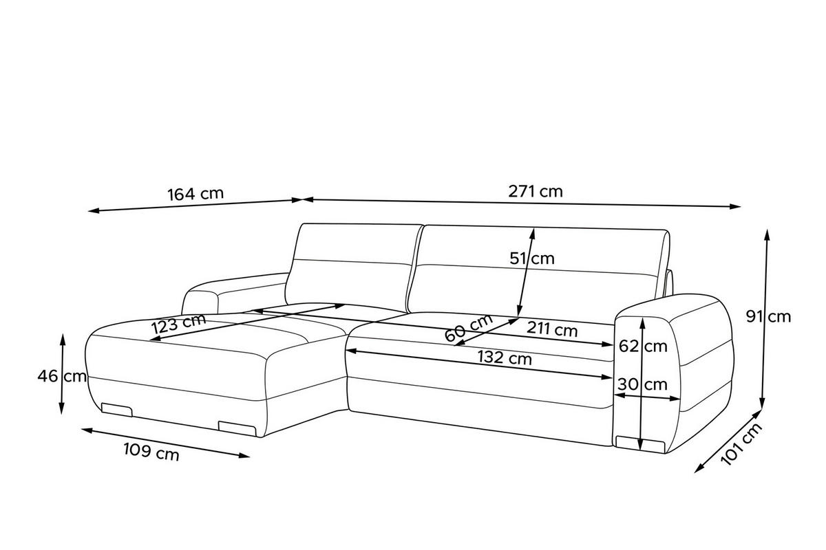 ECKSOFA LINKS BLUME, Cremefarbe - Creme, Holz/Holzwerkstoff (271/164cm) - KONSIMO®