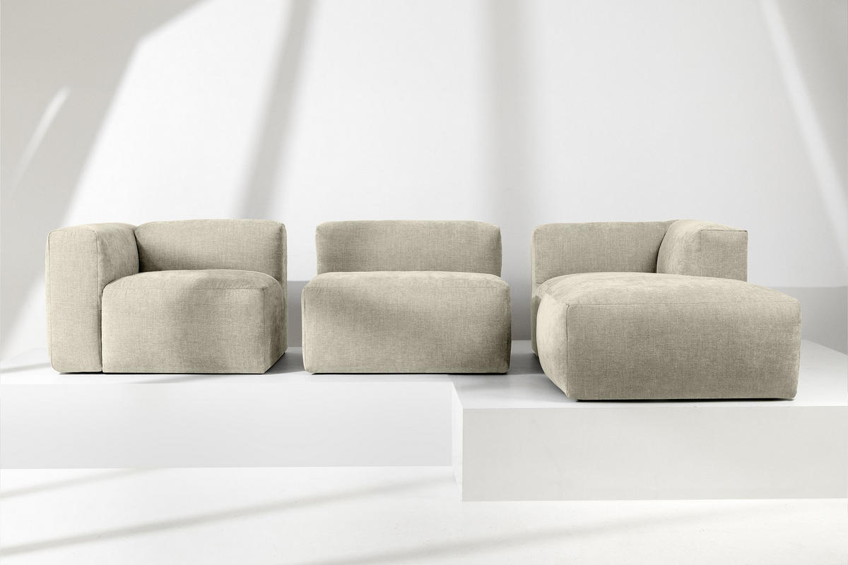 ECKMODULSOFA-RECHTS BUFFO mit extrem weicher und bequemer Sitzfläche, Gewebestoff, ecru - Ecru, Textil (297/180cm) - KONSIMO®