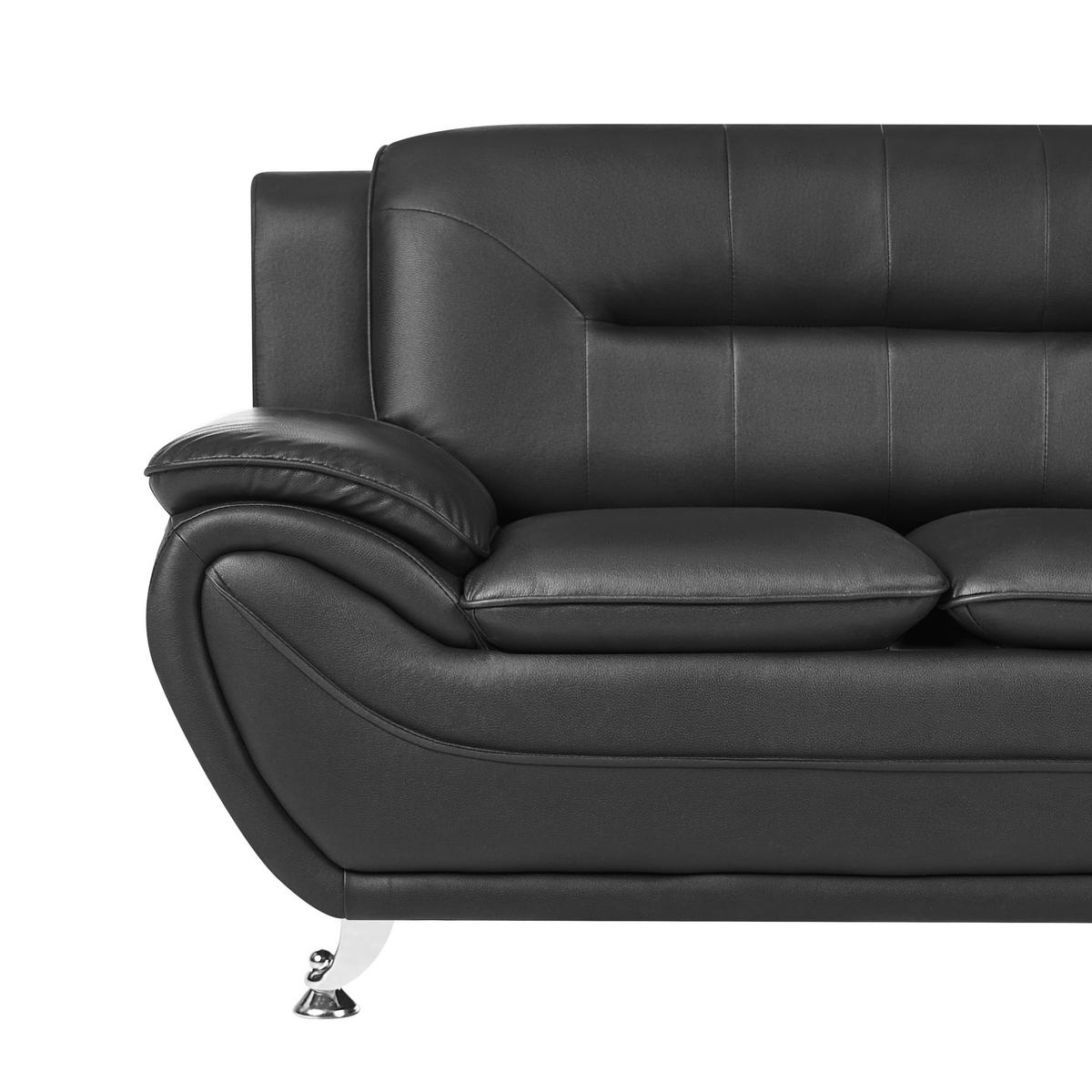 3-SITZER-SOFA Kunstleder Schwarz Leira - Silberfarben/Schwarz, Kunststoff (193/86/78cm) - Beliani