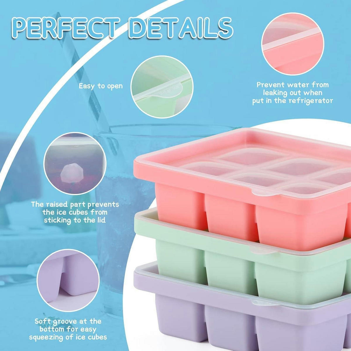 EISWÜRFELFORM 3er Set mit Deckel - Multicolor, Kunststoff (4.5/15.5/12.5cm)