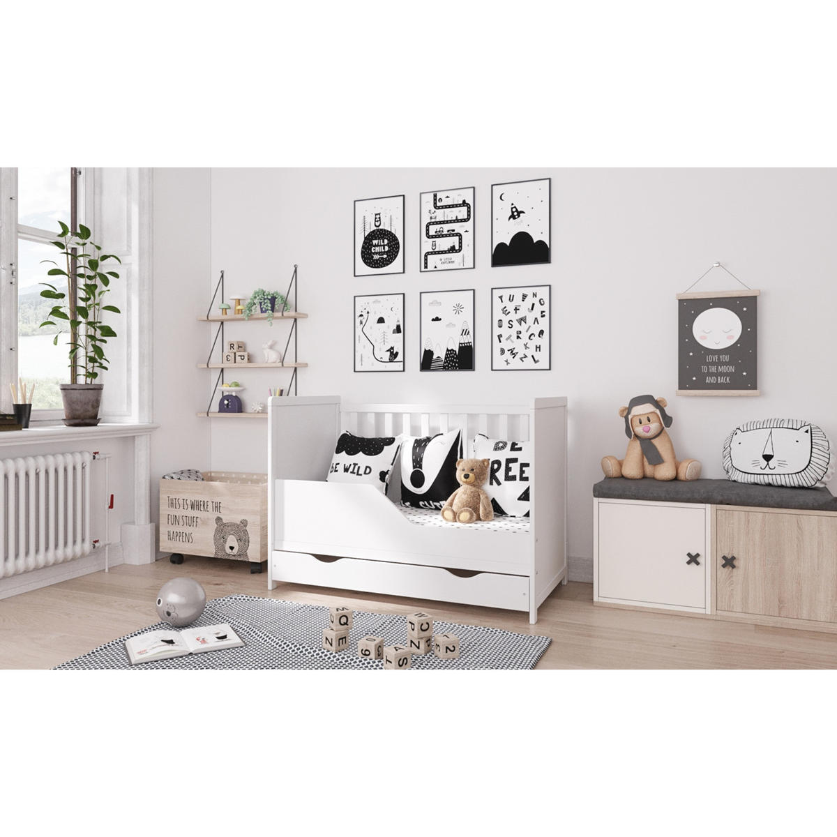 BABYBETT Olivia, Mitwachsendes, mit Schublade Weiß - Weiß, Holz (60/120cm) - Premiers Moments