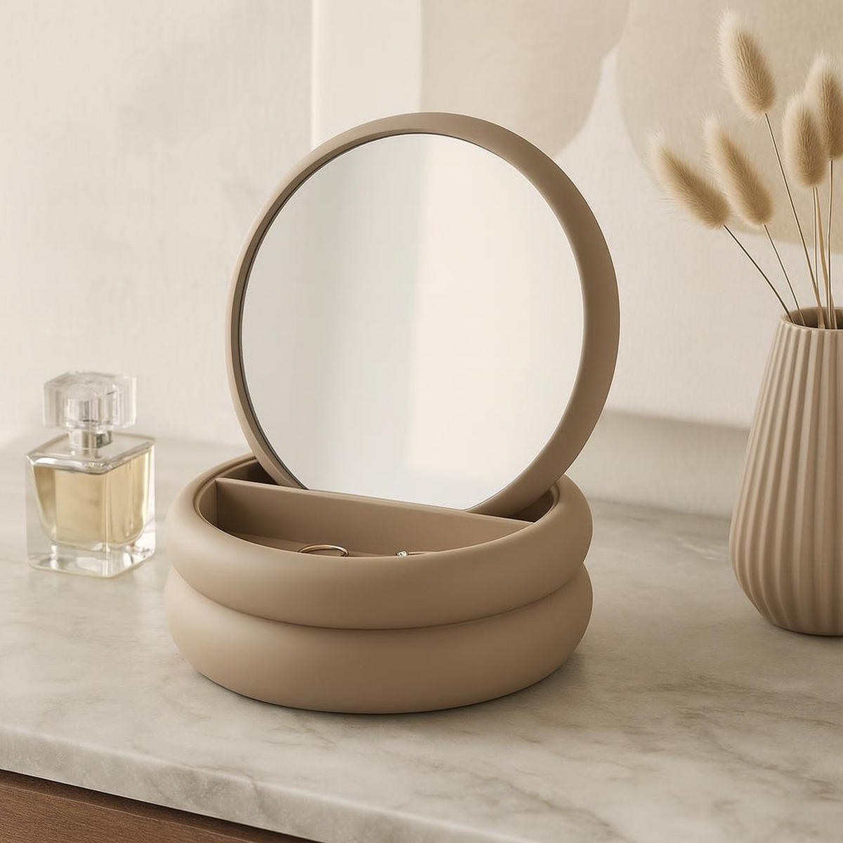 SCHMUCKKÄSTCHEN mit Spiegel 17,5/17,5/9 cm - Braun, Holzwerkstoff (17.5/9/17.5cm) - Home Styling Collection