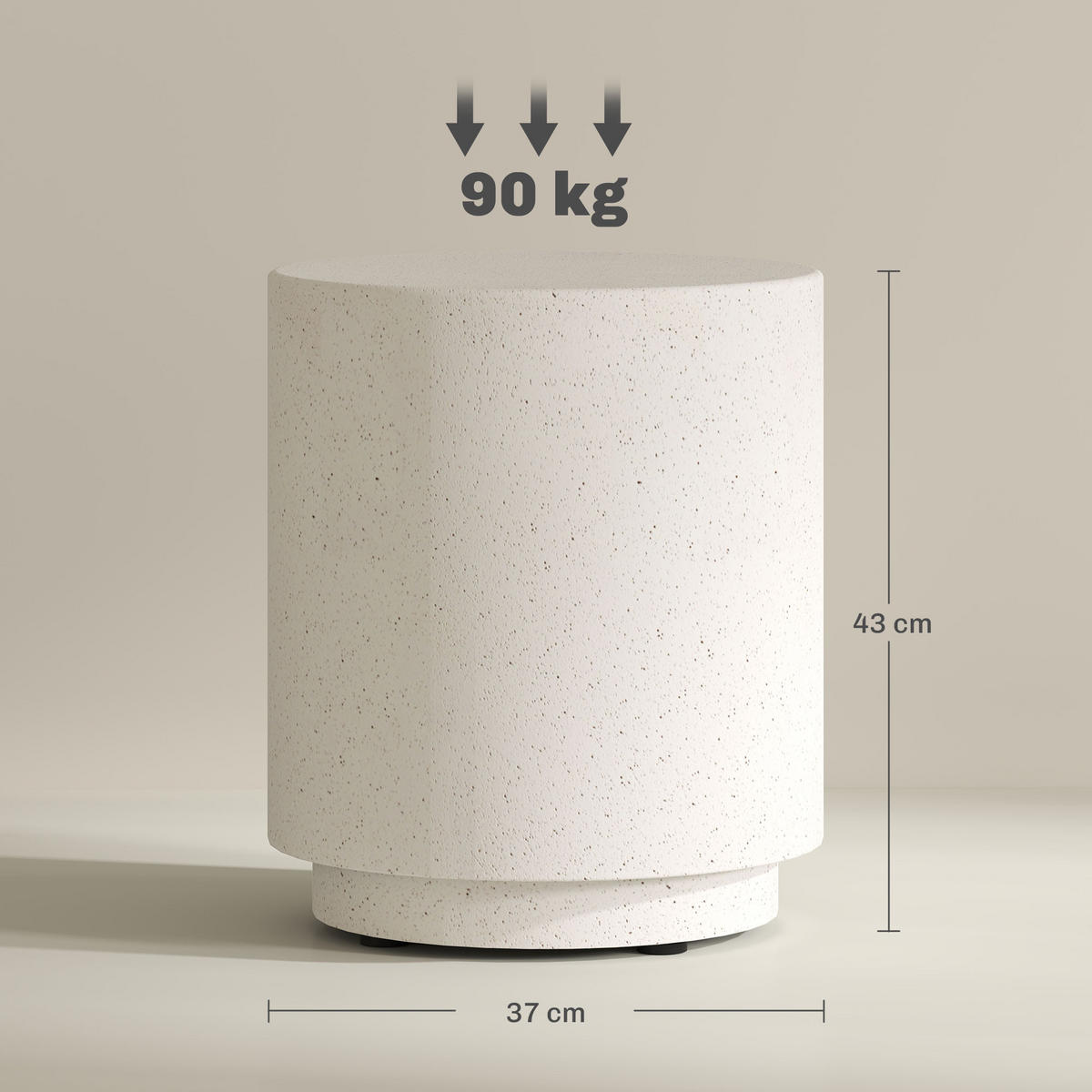 BEISTELLTISCH mit Stein-Optik, Ø37 x 43 cm, Cremeweiß - Creme, Naturmaterialen (37/37/43cm) - HOMCOM