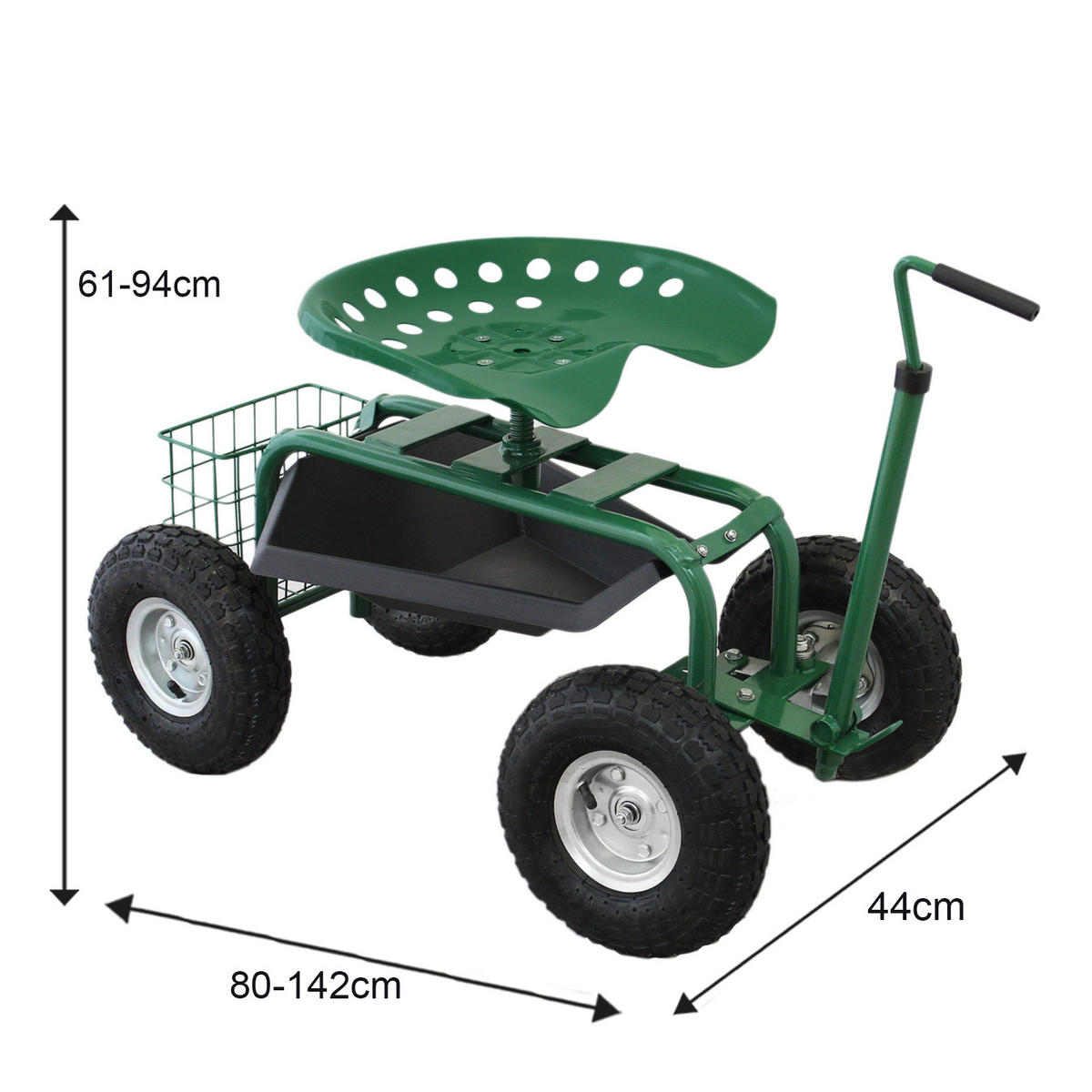 GARTENSITZ mit Werkzeugfach und Korb - Grün, Metall (44/94/80cm) - Monster Racking