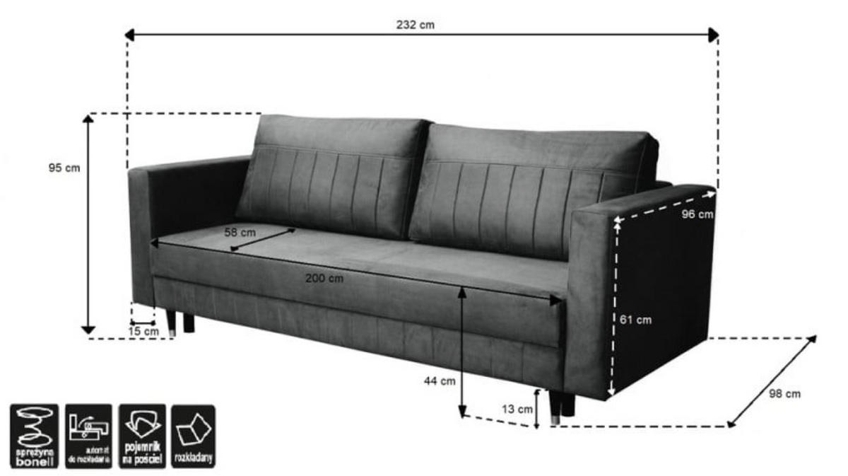 SOFA Grau ELA Mit Schlaffunktion - Grau, Textil (232/95/98cm) - Sepro Meble