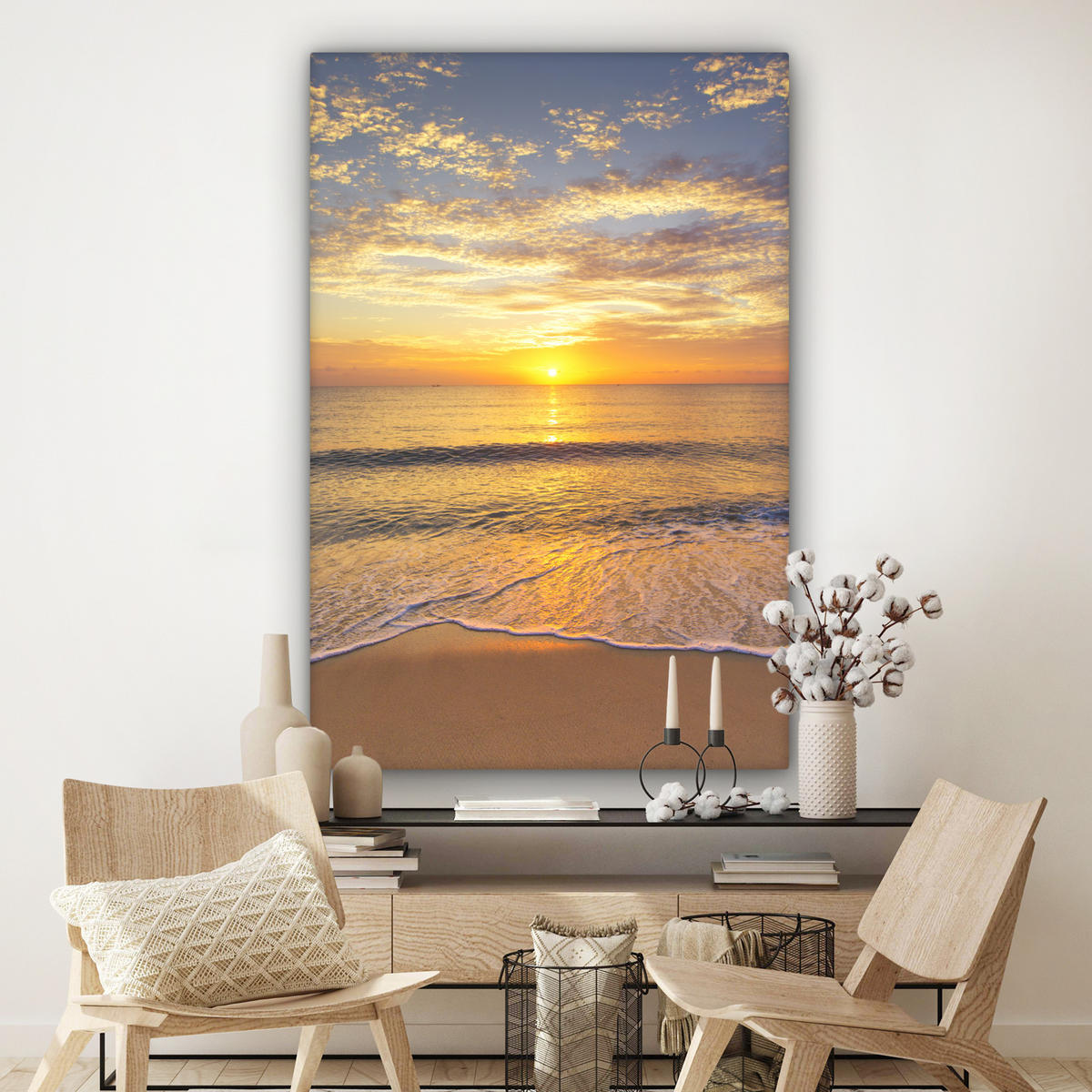 SLIKA NA PLATNU Plaža morje 90x140 cm - rumena, tekstil (90/140cm) - MuchoWow