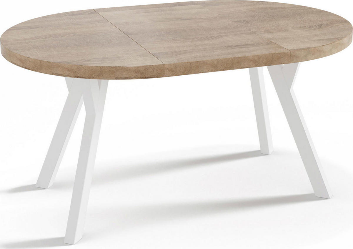 ESSTISCH Twixy runder ausziehbarer, Sonoma Eiche 100-150/100/76 cm - Braun/Weiß, Holz/Holzwerkstoff (100/150/76cm) - WFL GROUP