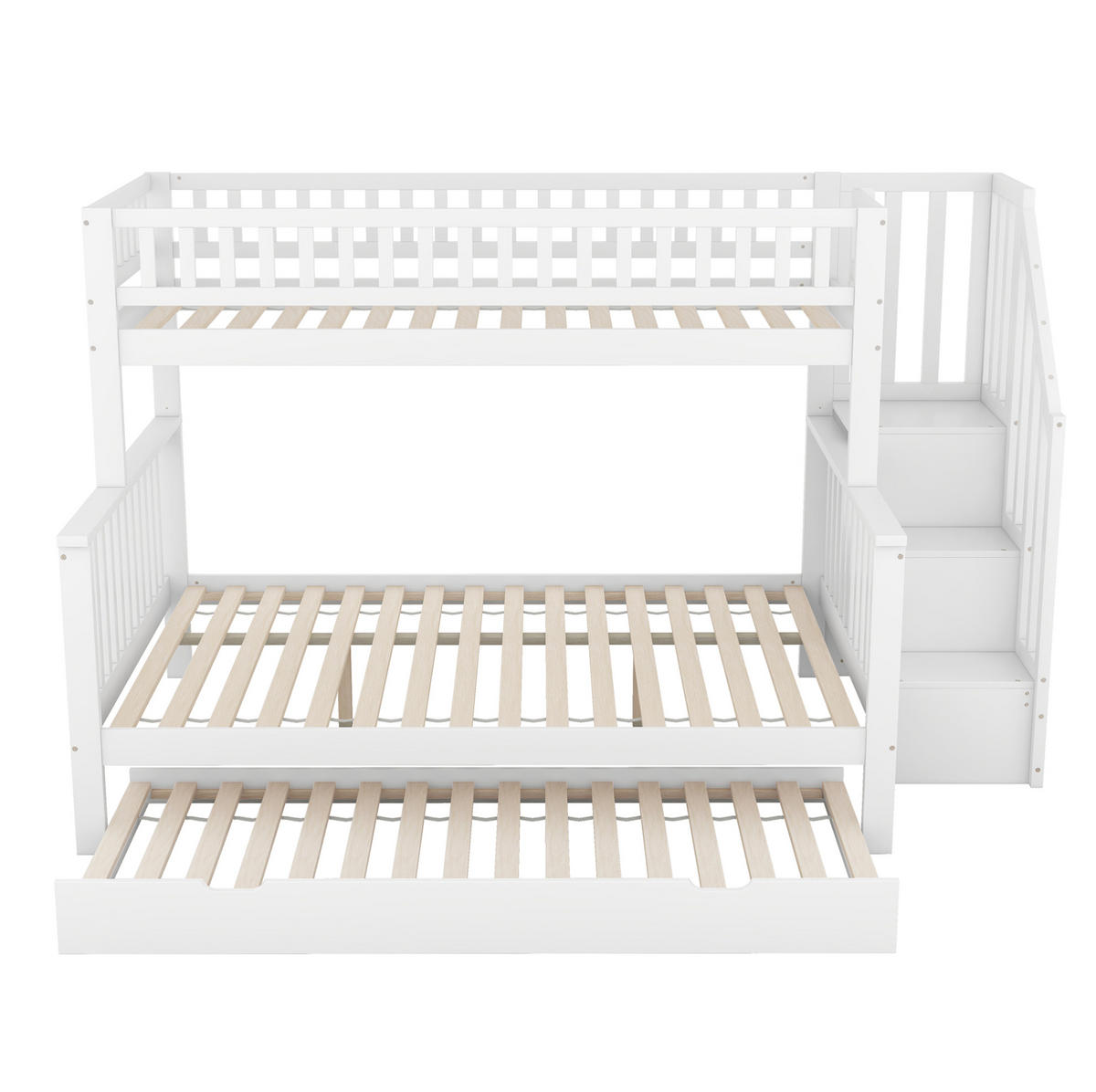 ETAGENBETT aus Kiefernholz und MDF 90x200/140x200 cm Weiß mit Ausziehbett, Stauraumtreppe und Lattenrost - Weiß, Holz (90/200cm) - IVMEU