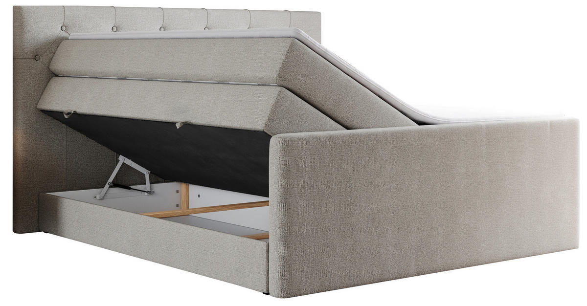BOXSPRINGBETT KING VELEN 200/200 Beige Struktur - H3 - Beige, Holz/Textil (200/200cm) - MKS